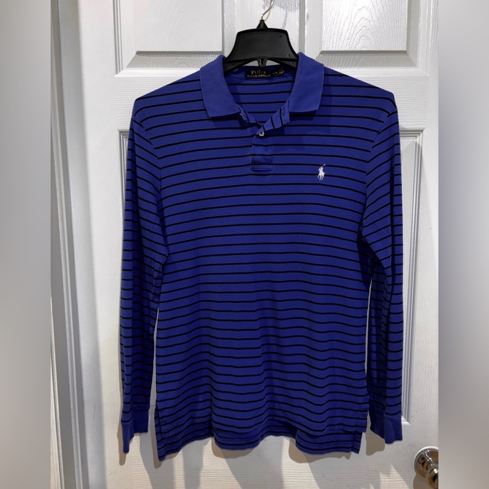 Polo Ralph Lauren Men's long-sleeved polo shirt with blue and black stripes SZ L